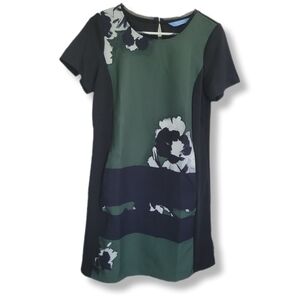 Simply Vera Green Macro Floral Print Short Sleeve Career Academia Dress